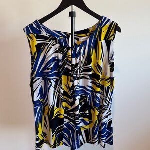 Calvin Klein Abstract Print Sleeveless Shell Top in Blue, Yellow & Black